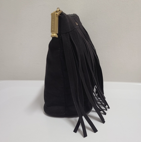 KESTREL Black Faux Suede Fringe Accessory Clutch Bag with Wristlet Strap - Picture 4 of 15
